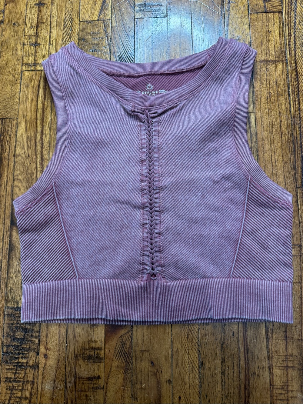 Offline by aerie seamless macrame longlines tank top in mauve size Medium